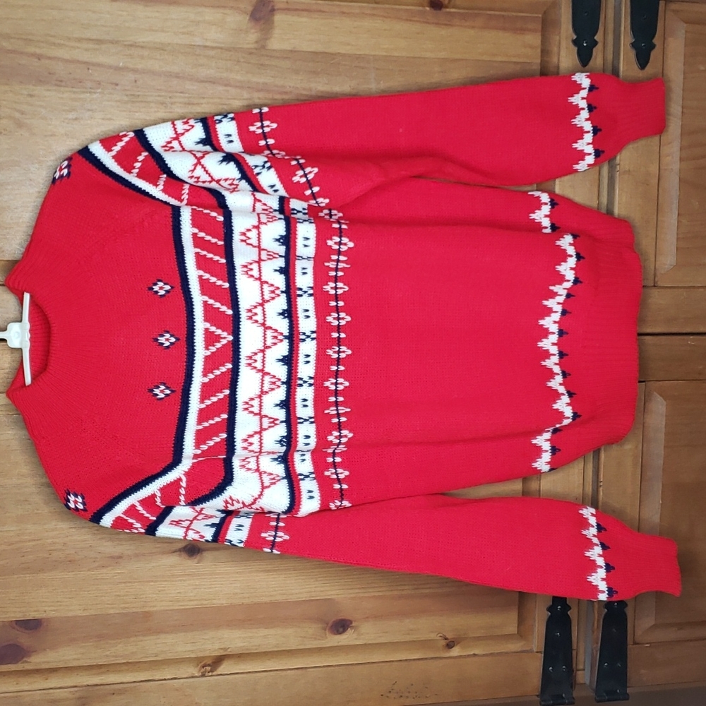 Vintage Montgomery Ward Red Nordic Print Pullover Sweater